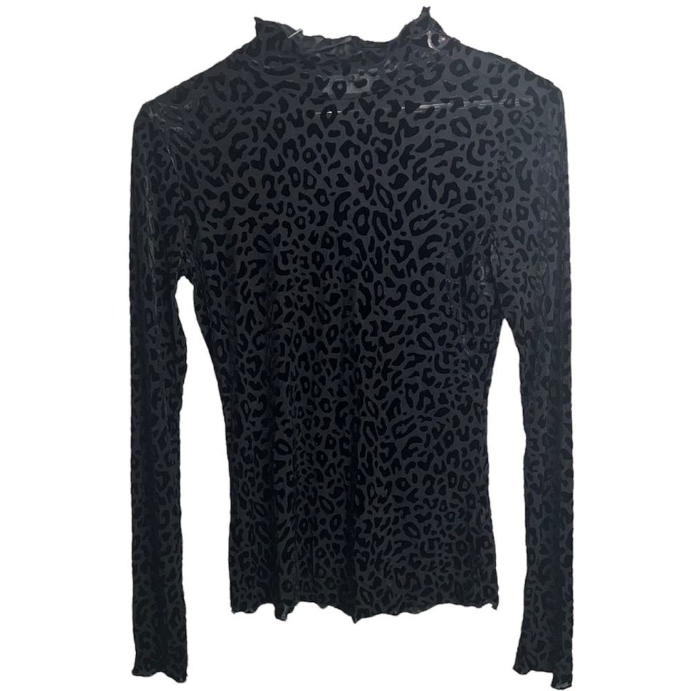 Long Sleeve Cheetah Printed Mesh long sleeve Top with Ruffle Sleeves